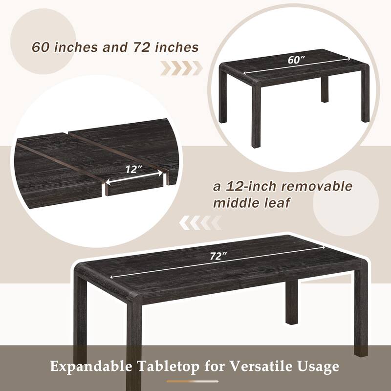 Roomfitters Extendable Dining Table Set for 4-6, Farmhouse Table with Upholstered Chairs & Bench, Rustic Curved Design