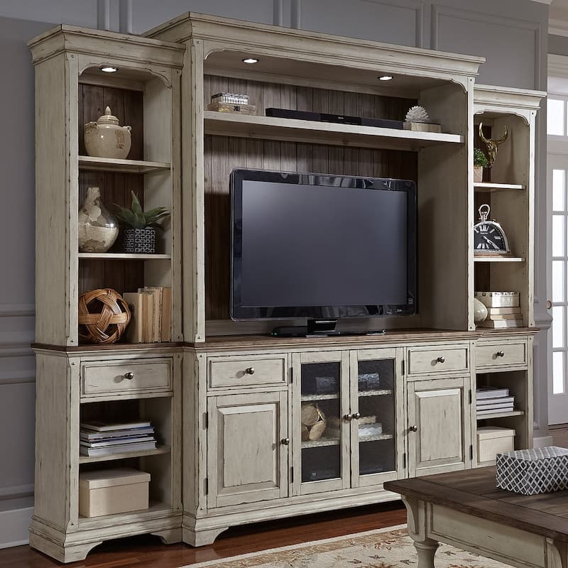 Morgan Creek Antique White Entertainment Center with Piers - Antique White
