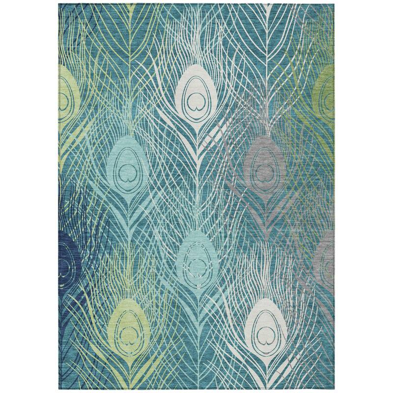 Machine Washable Indoor/ Outdoor Modern Peacock Chantille Rug