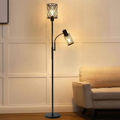 72" Farmhouse Floor Lamps with Adjustable Reading Lamp, 2-Light Lamps with 2 Edison Bulbs