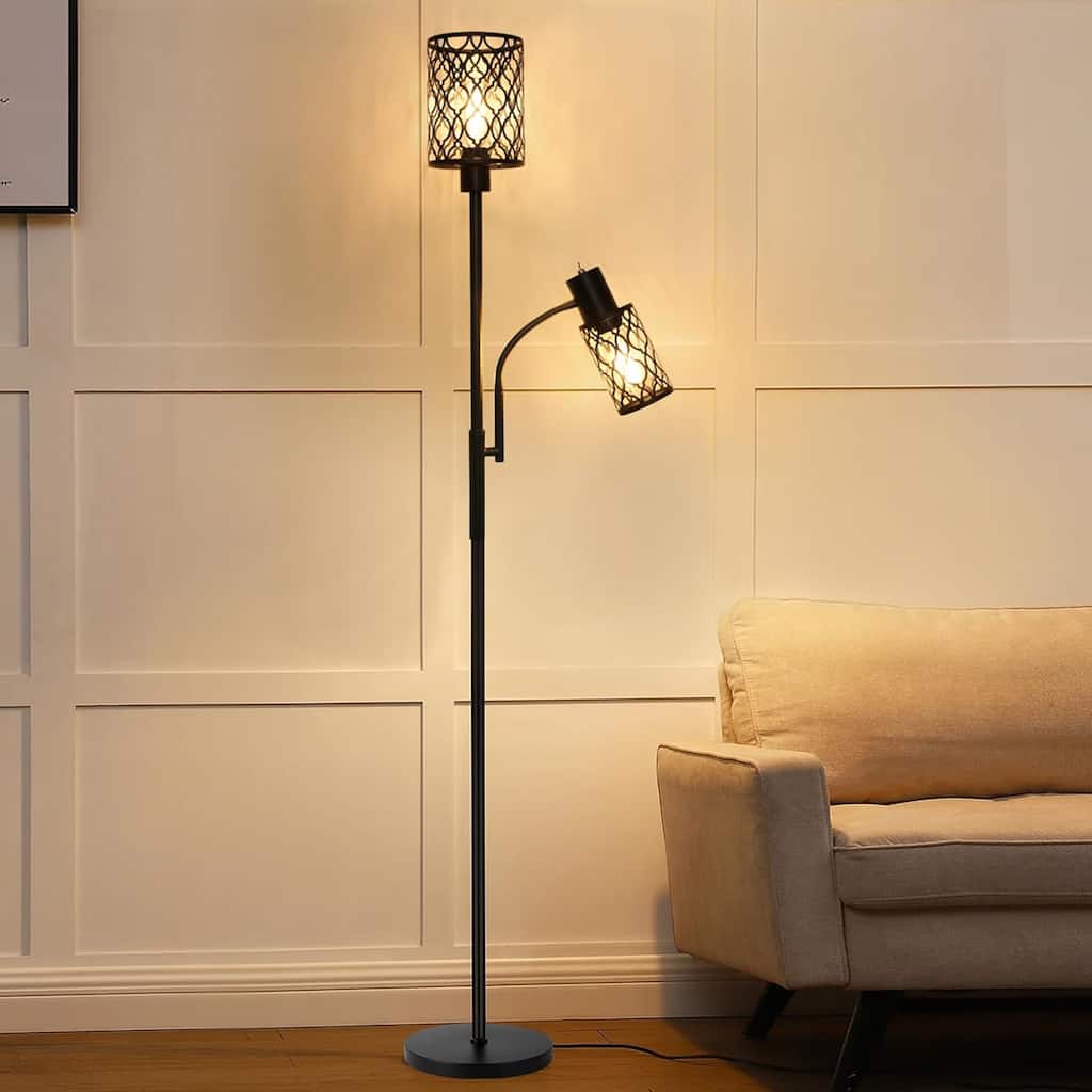 72" Farmhouse Floor Lamps with Adjustable Reading Lamp, 2-Light Lamps with 2 Edison Bulbs