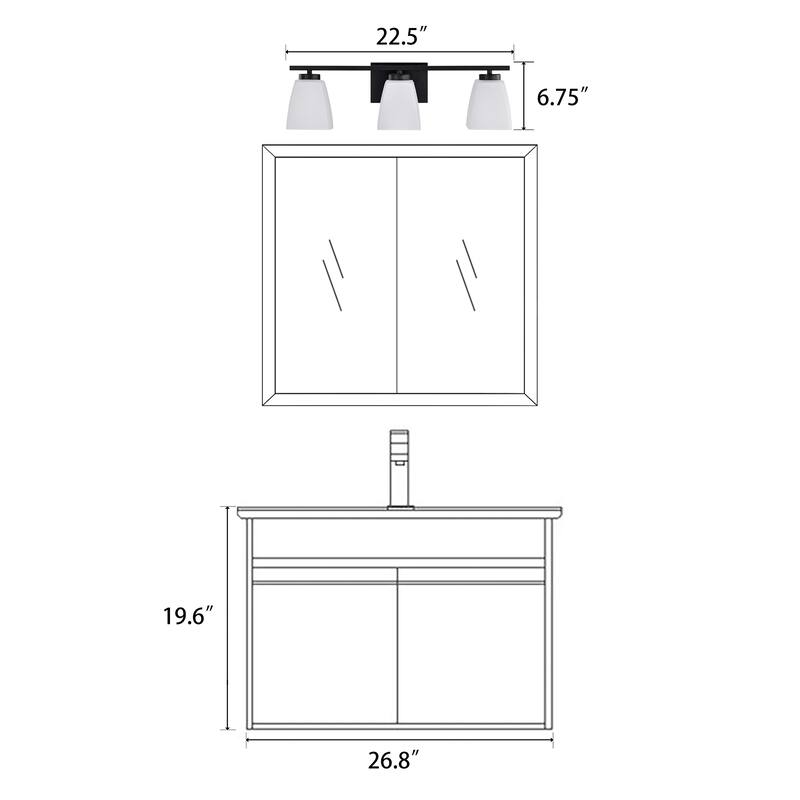 Brushed Nickel/Matte Black/Gold Modern 3-Light Vanity Light with Square Etched White Glass Shades