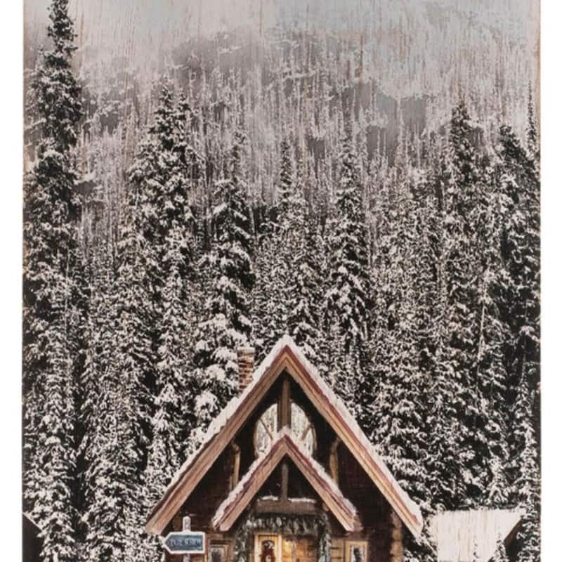 HomeRoots 18" X 10" Brown And White Wood Winter Lodge On The Lake Hanging Wall Decor