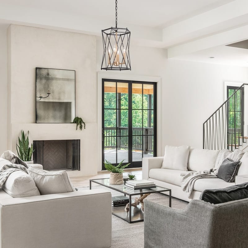 Modern Transitional Metal Kitchen Island Lantern Pendant Farmhouse Cylinder Foyer Chandelier - D 12.5"x H 18"