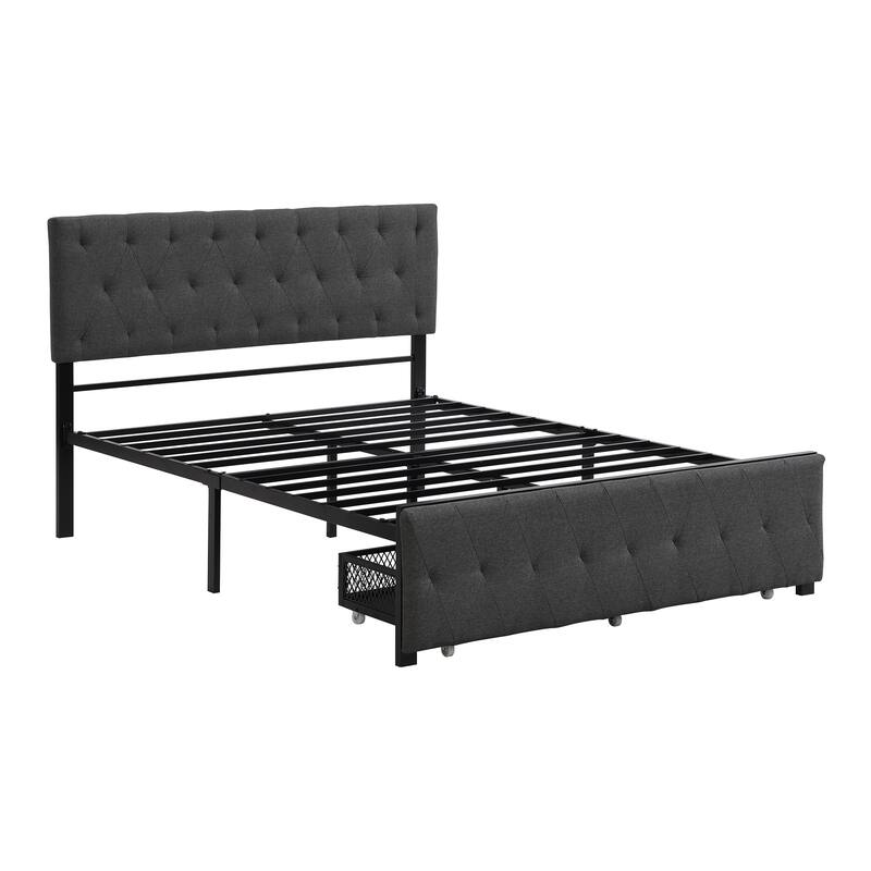 Metal Storage Bed, Full Size Platform Bed with Big Drawer & 13