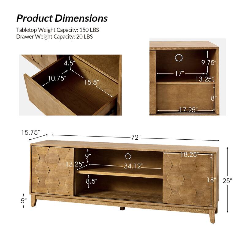 August Modern Media Console TV Stand with 2 Drawers and Sliding Doors for TVs up to 78" by HULALA HOME