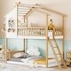 preview thumbnail 1 of 21, Twin over Twin Size Solid Wood Bunk Bed Wood Bed with Roof, Window, Ladder Natural