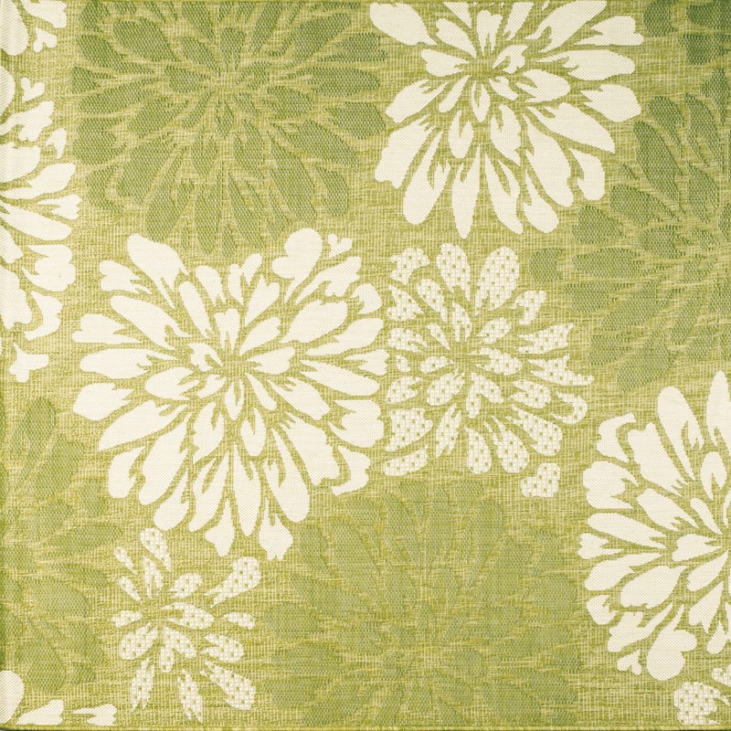 JONATHAN Y Floral Textured Weave Indoor/Outdoor Area Rug - 5' Square - Green/Cream