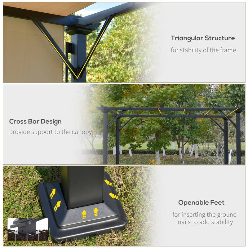 Outsunny 12ft x 10ft Outdoor Retractable Canopy Pergola Steel Frame Patio Pergola Shelter Sun Shade