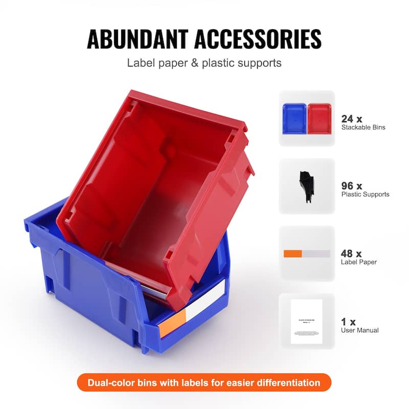 Plastic Storage Bin, Hanging Stackable Storage Organizer Bin, Blue/Red, Heavy Duty Stacking Containers for Closet, Kitchen