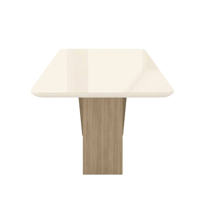 6 Seater Italian-Style Dining Table with Painted Glass Top & Elegant Wooden Base, Natural & Oak