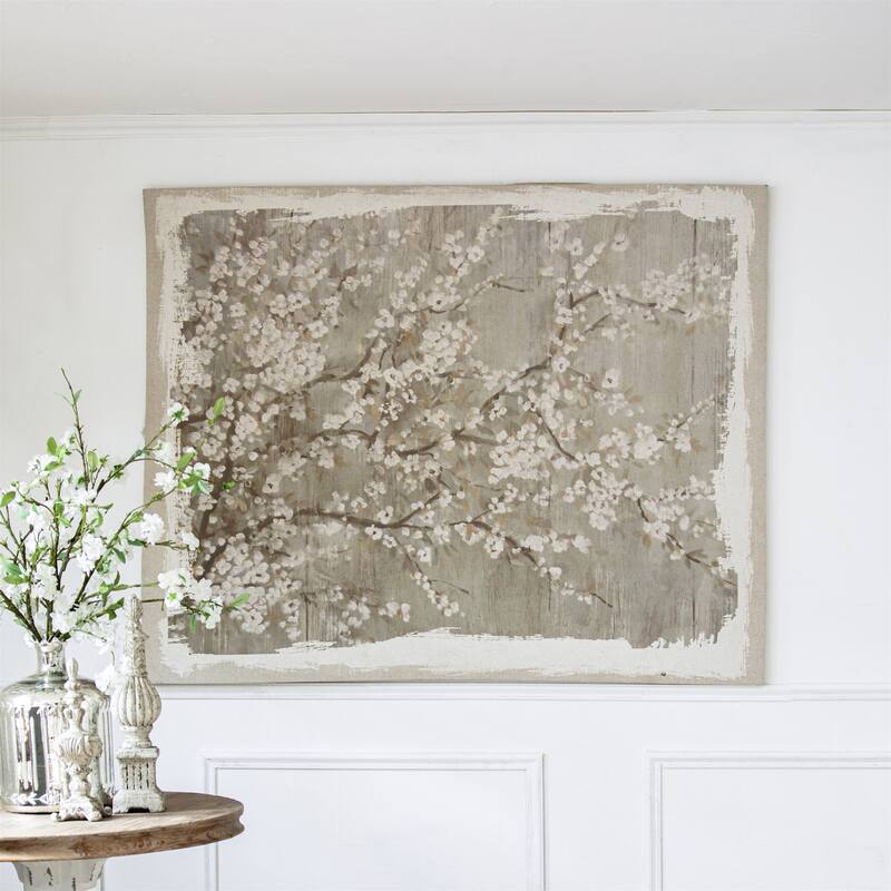 Modern 60" x 48" Large Cherry Blossom Canvas Art Print - Off-White