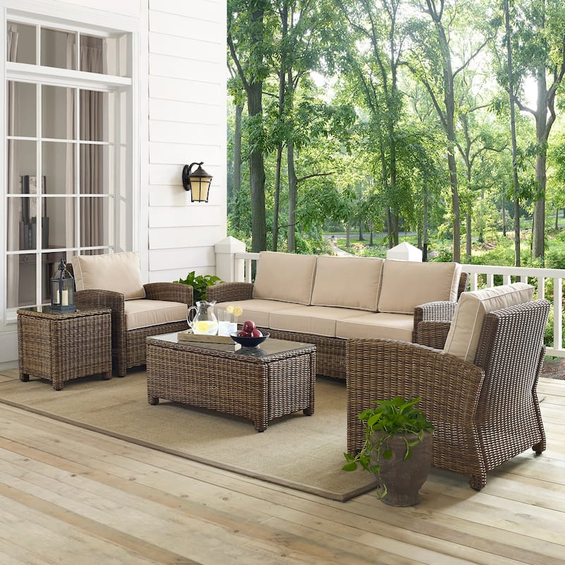 Crosley Bradenton 5-Piece Wicker Outdoor Sofa Patio Furniture Set - 144 "W x	93.75 "D x 32.5 "H
