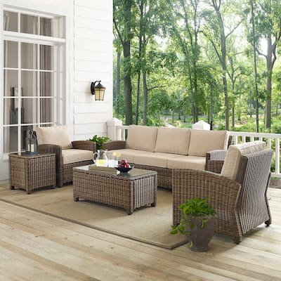 Crosley Bradenton 5-Piece Wicker Outdoor Sofa Patio Furniture Set - 144 "W x	93.75 "D x 32.5 "H