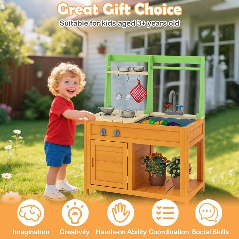 Costway Mud Kitchen for Kids with Realistic Stoves Faucet Sink Oven & - See Details