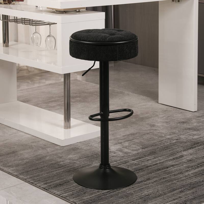 Modern PU Height Adjustable Swivel Bar Stool with Storage, Set of 2