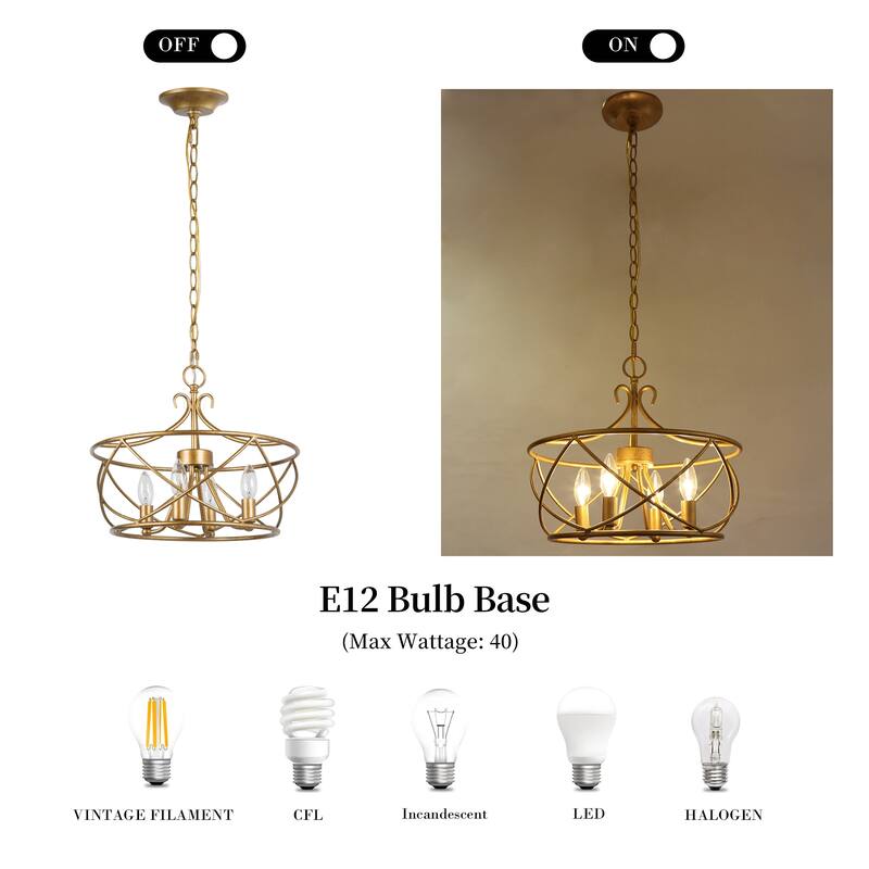Rella Modern Gold Globe Cage Drum Chandelier Adjustable Foyer Farmhouse Pendant Light