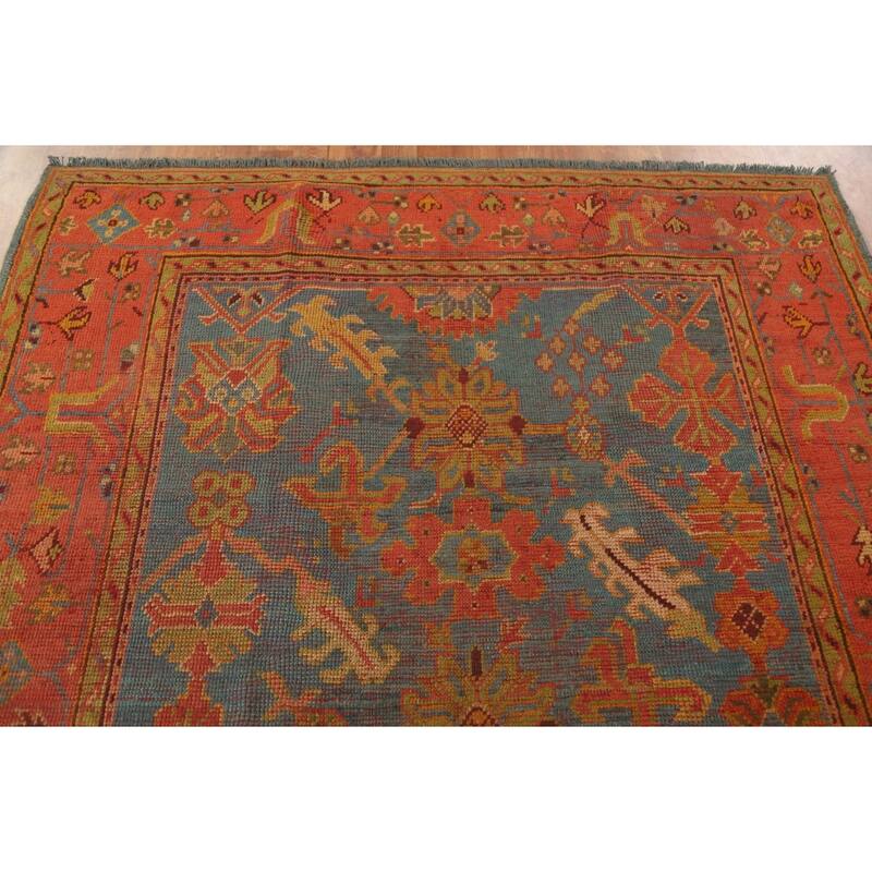 Hand Knotted Oriental 100% Wool Carpet Transitional Geometric Navy Blue & Blues Oushak Area Rug - 6' 2'' X 5' 11''