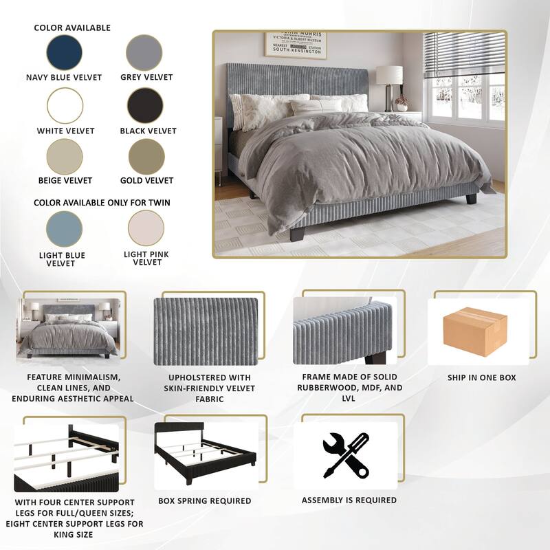 CraftPorch Corduroy 4-pieces Mid-Century Modern Light Pink Twin Size Bed with Light Grey Furniture Bedroom Set