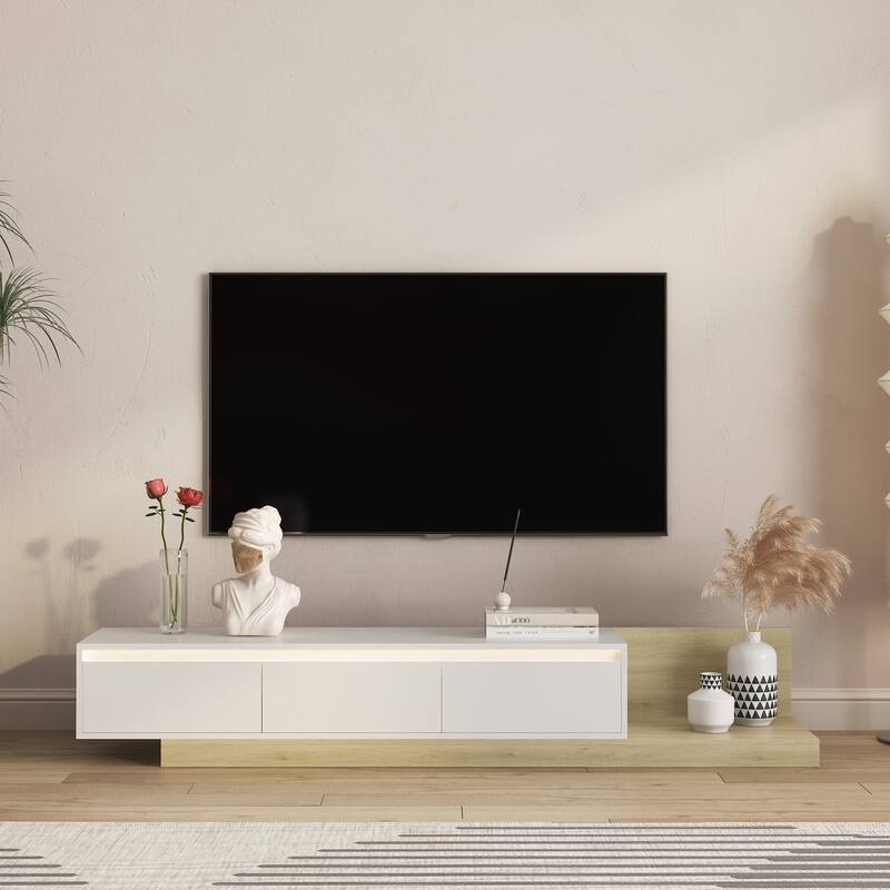 Modern LED TV Stand for Living Room Bedroom, Extendable TV Console with Drawers