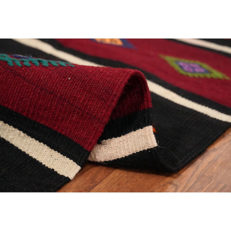 Hand Woven Oriental 100% Wool Carpet Southwestern Tribal Red Kilim Area Rug - 9' 4'' X 5' 4''