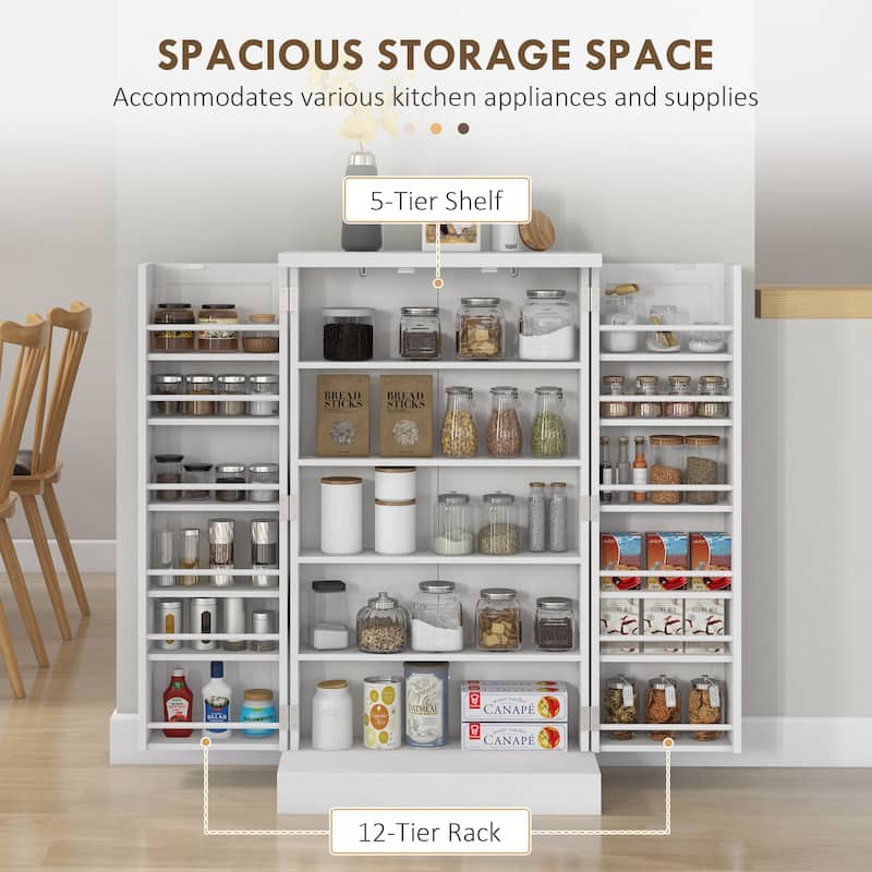 HOMCOM 41" Kitchen Pantry Storage Cabinet, Freestanding Kitchen Cabinet with 12 Door Shelves, Double Doors, 5-tier Shelving
