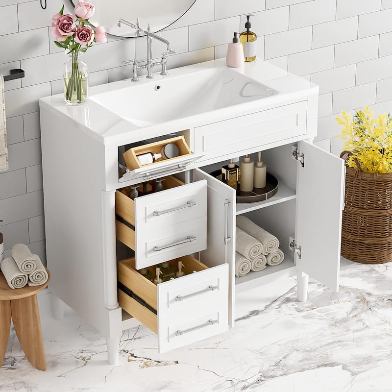 36" Freestanding Bathroom Vanity with Resin Sink and 3 Drawers