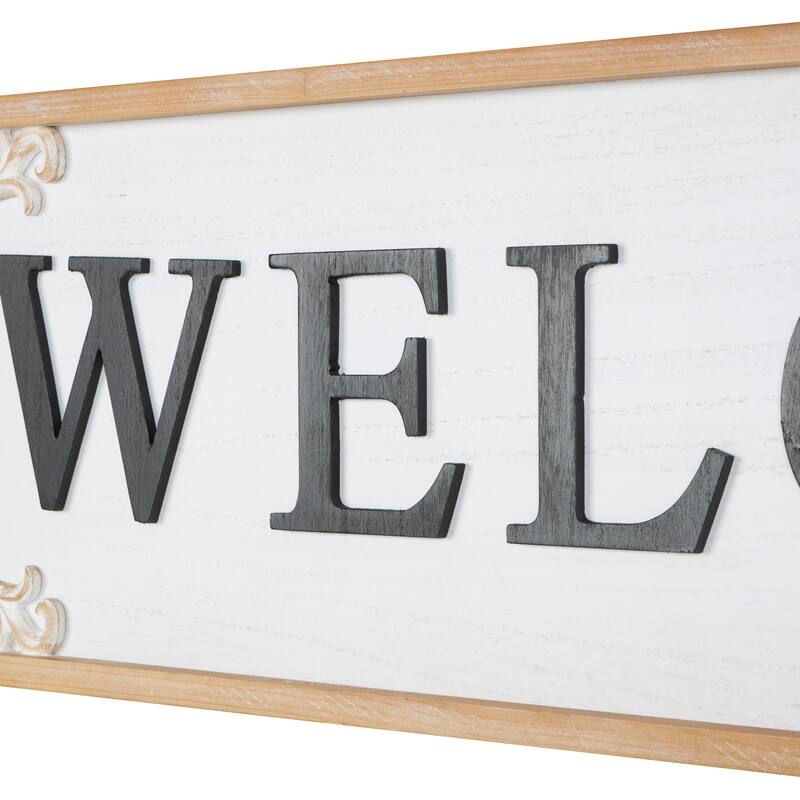 White Wooden Welcome Sign Home Wall Decor with Scroll Details