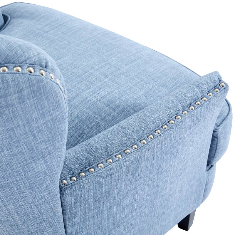Vintage-Inspired Upholstered Lounge Chair with Nailhead Trim ,Solid Wood Legs for Stability and Elegant Curved Backrest