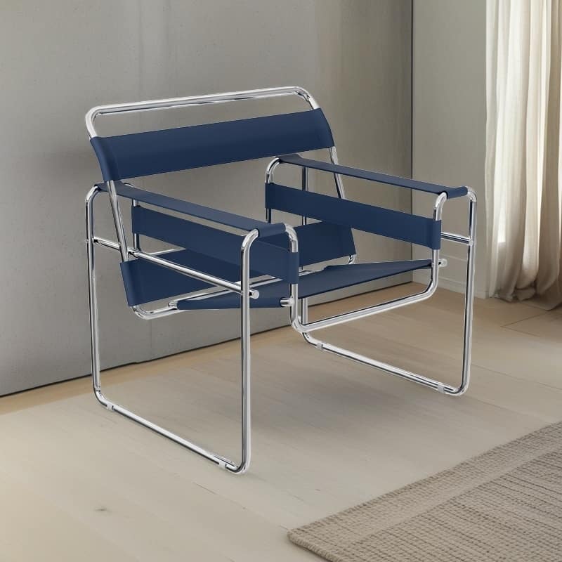 Momei Mid-Century Modern Saddle Leather Accent Chair with Stainless Steel Chair Leg