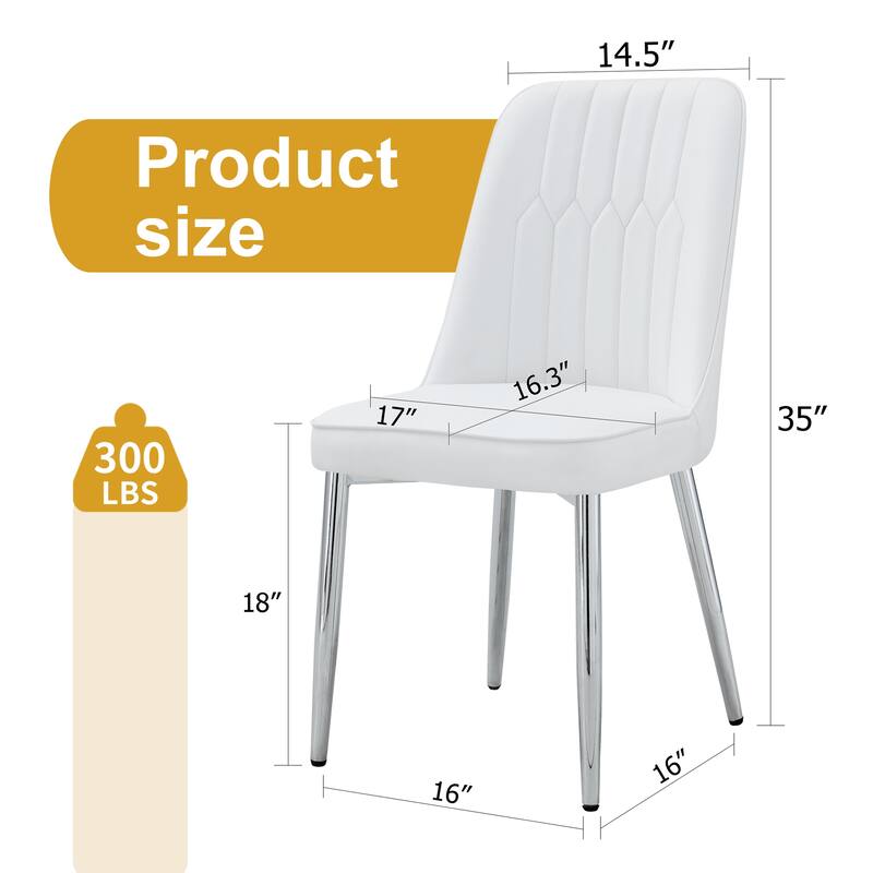 2 modern dining chairs, smooth PU leather backrest and silver-toned metal legs for a comfortable home experience