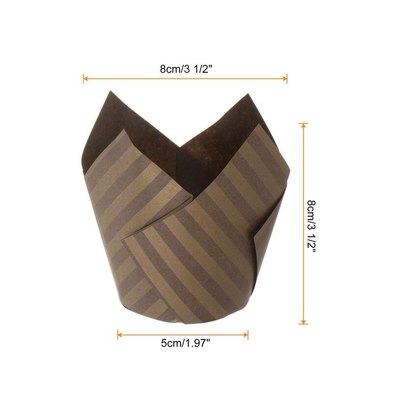 50Pcs Tulip Cupcake Liners Paper Baking Cups Disposable, Gold Striped - Coffee