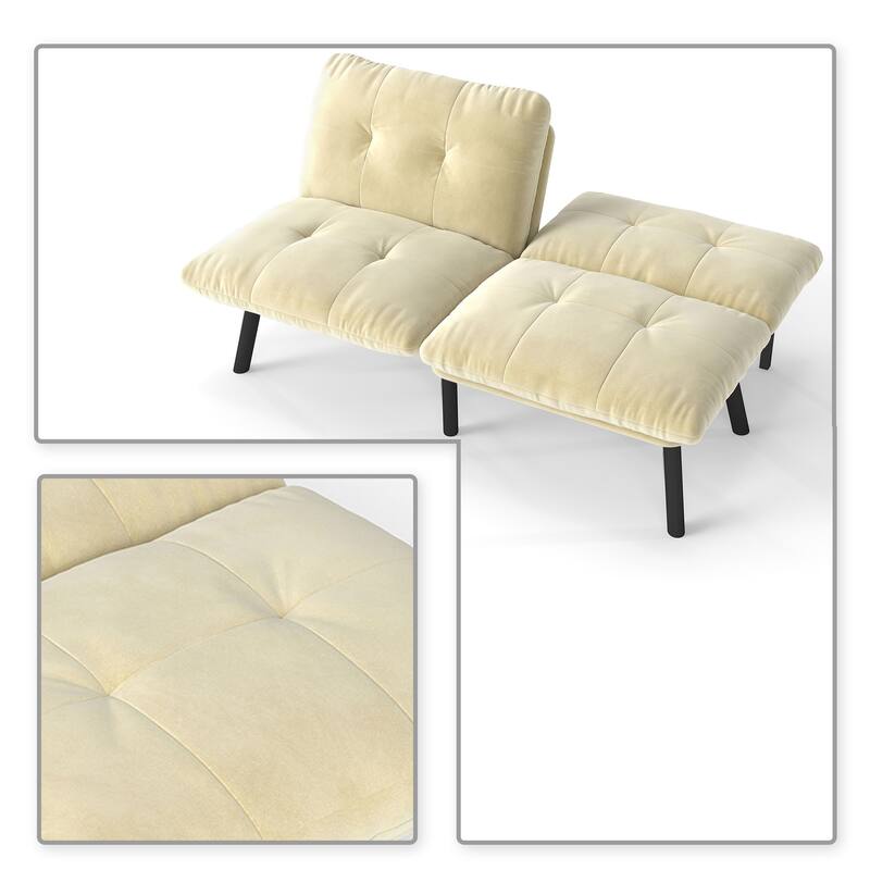 Classic Velvet Upholstered Convertible Futo Sofa Bed with Adjustable Split Backrest