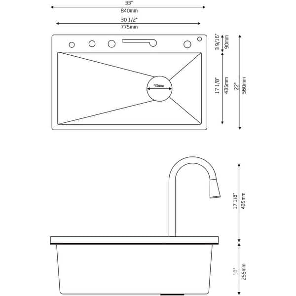 dimension image slide 5 of 7, Lefton 304 Stainless Steel Waterfall Kitchen Sink Set with Pull-down Faucet KS2206 (Series)