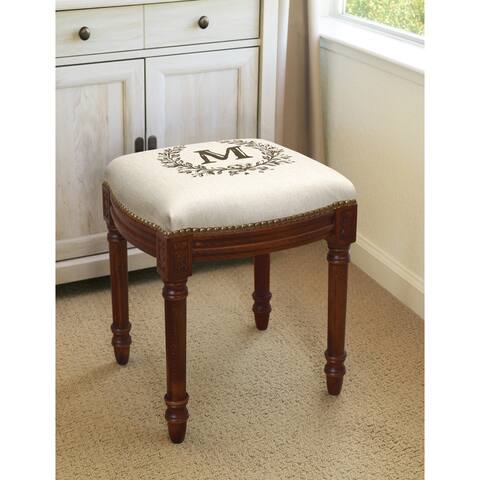 Monogram Victorian Traditional Chestnut Foam/Linen/Wood Vanity Stool
