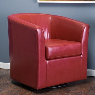 Modern Upholstered Faux Leather Swivel Barrel Club Chair Red - 29" x 30