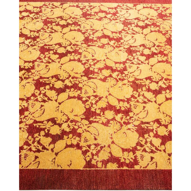 Overton Hand Knotted Wool Traditional Abstract Red Area Rug - 4' x 6'