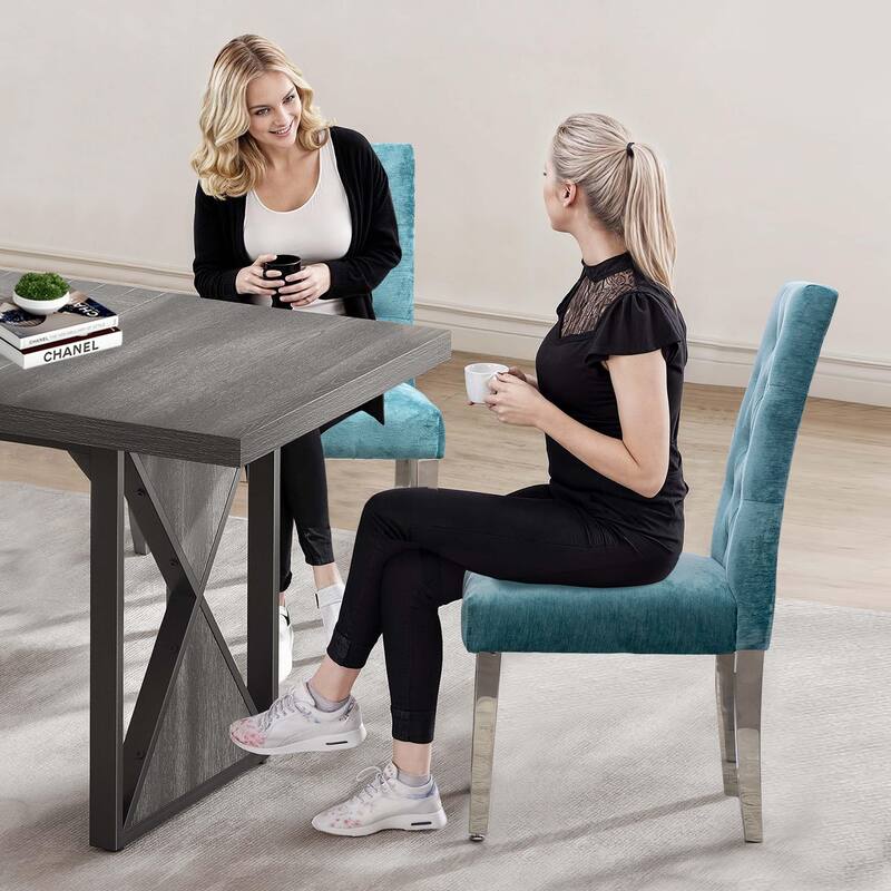 Set of 2 Modern Dining Chairs with Plush Velvet Upholstery & Sturdy Stainless Steel Legs - Deep Blue