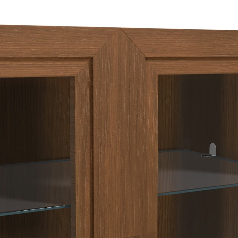 3-Set Glass Door Sideboard Buffet Storage Cabinets with Adjustable Shelves - 93"Lx31"H