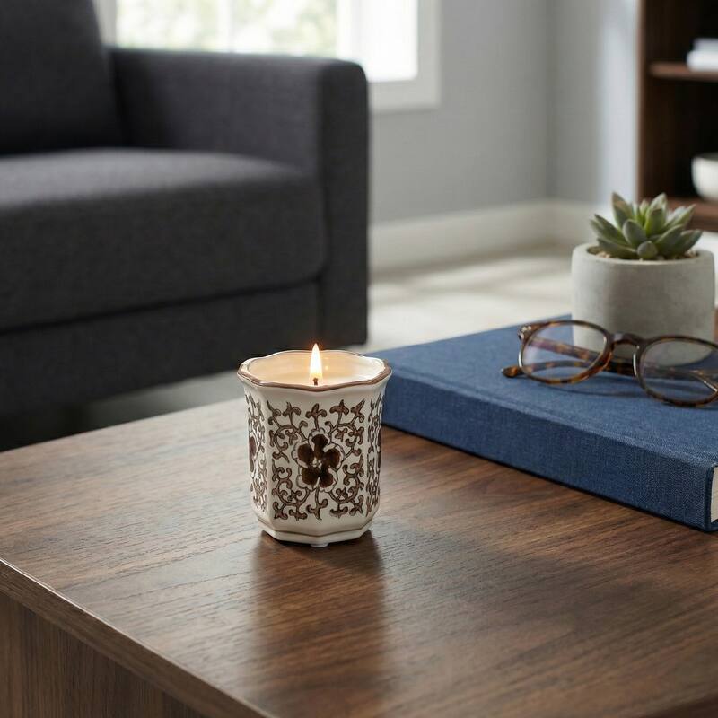 Modern Chinoiserie Ceramic Candle - Plumeria Scented - 4.0"