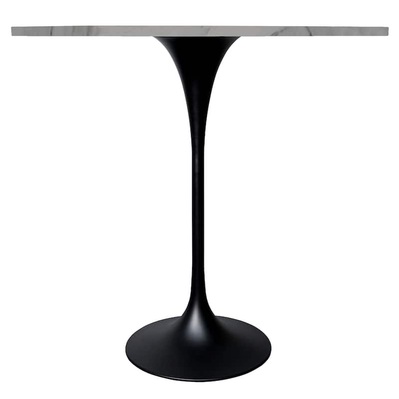 LeisureMod Verve 48" Round Dining Table with Sintered Stone TableTop and Black Steel Base for Kitchen & Dining Room
