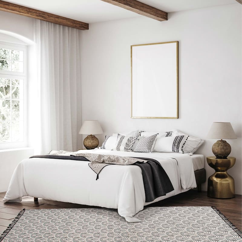 ECARPETGALLERY Flat-Weave Marrakech White Wool Kilim - 4'11 x 8'2