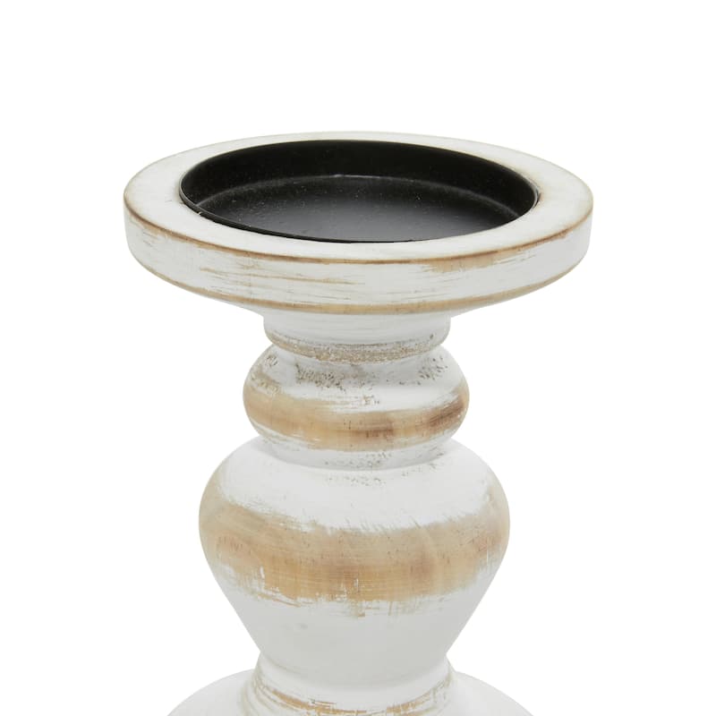Wood Short Distressed Turned Candle Holder - Set of 3 Brown or White - Roche River Decor