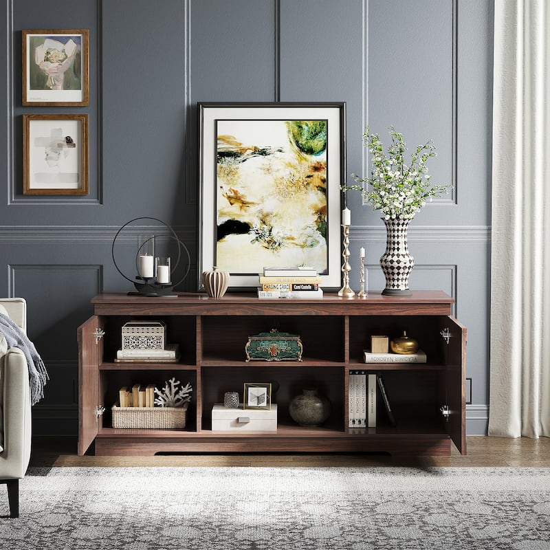 Evelynn Wood Farmhouse TV Stand for 65 Inch TV Sliding Barn Doors Grey White