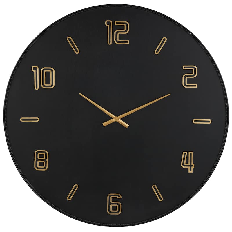 Wood Large Decorative Wall Clock with Gold Hands and Numbers - Black - Roche River Decor - 2"W x 47"L x 47"H