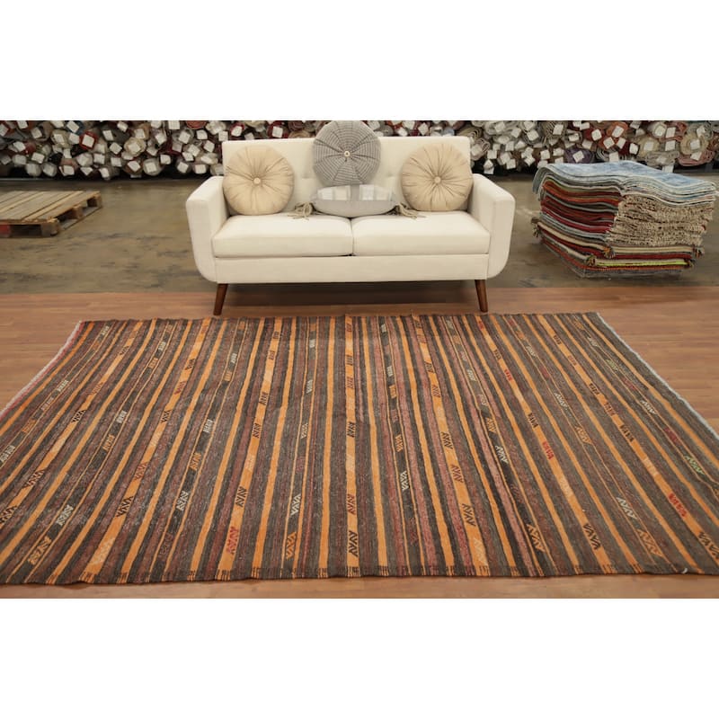 Hand Woven Oriental 100% Wool Carpet Southwestern Tribal Multi-Colored Kilim Area Rug - 8' 9'' X 6' 4''