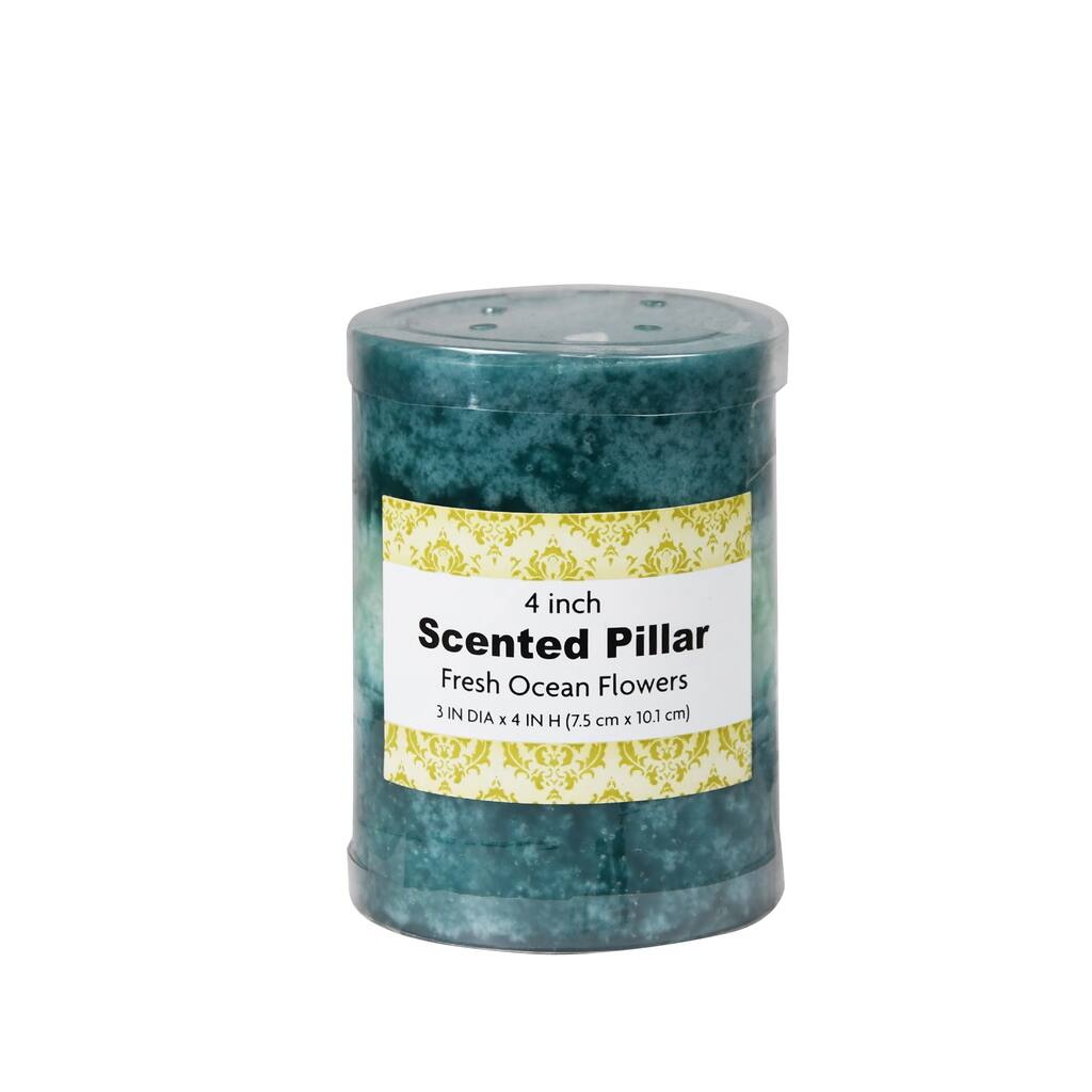 3 x 4 Inch Tritone Blue/Teal Scented Pillar Candle - N/A