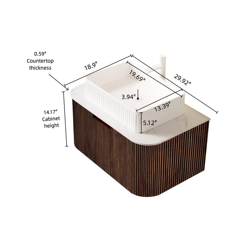Wall Mounted Bathroom Vanity with White Rectangular Ceramic Basin