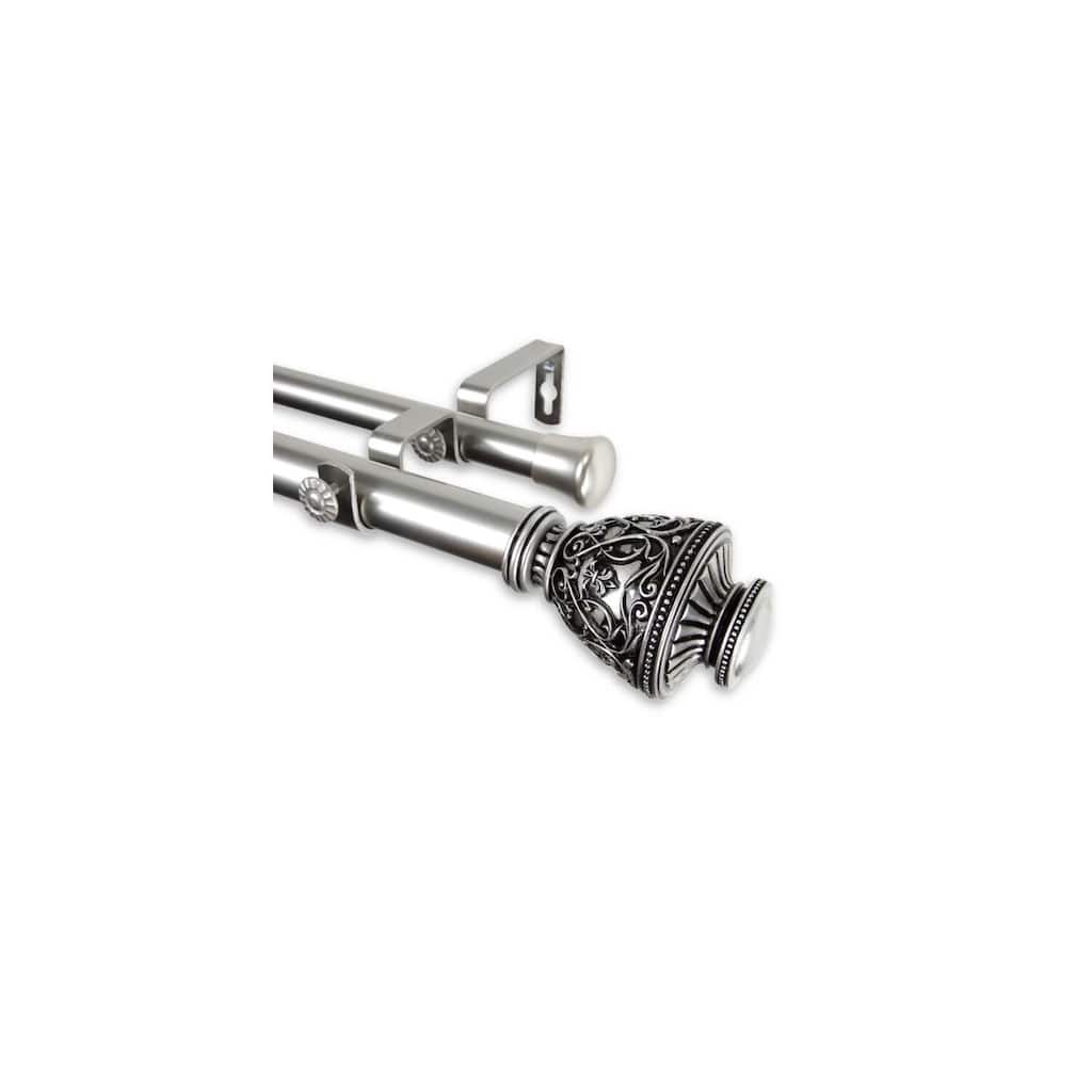 Adjustable Curtain Rod 120-170 Inch, Satin Nickel Single Rod - Double Layering Drapery Hardware Set - M
