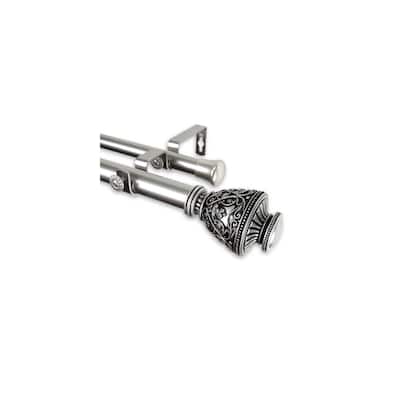 Asian Fusion Curtain Rod - Adjustable 160-240 Inch Double Rod Set - Satin Nickel Finish - M